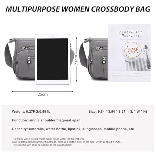 Image of Women Sling-body Bag Waterproof Nylon Multi-layer Sling Bag Casual Satchel Bag Shoulder Bag Messenger Bag Travel Sling-body Bag Day Pack Card Holder Black and Silver.
