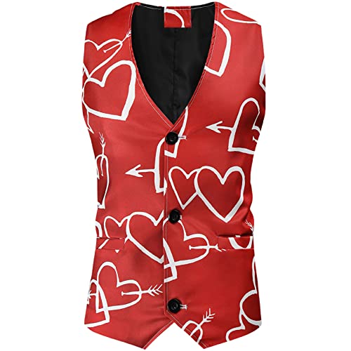 Caxndycing Uomini San Valentino Casual 3D Digital Cuore Stampa Scollo A V Asole Senza Maniche Top Vestito Gilet Scollo A V Gilet Senza Maniche Slim Fit Vestito, Z8 rosso, L