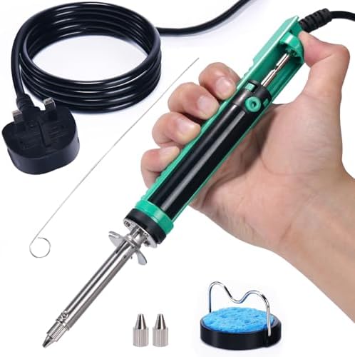 YIHUA 929D-V Electric Vacuum Desoldering Iron Soldering Iron Kit Solder Sucker Desoldering Pump with Shorter Charging Handle and Desoldering Nozzles 1.0mm 1.2mm for Through-Hole Desoldering(UK Plug)
