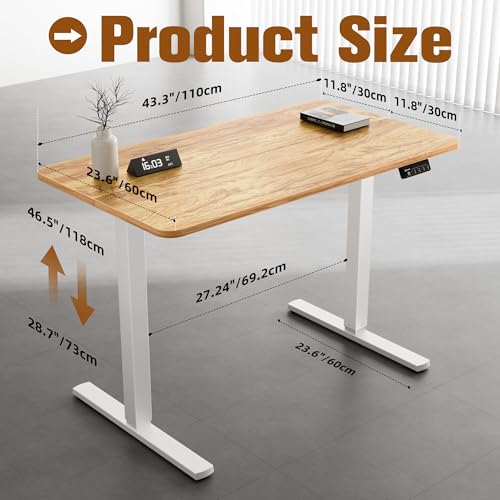 Image of ERGOMAKER 43 inch Electric Standing Desk, Adjustable Height, Sit Stand Up Desk for Home Office & Computer Workstations, Memory Controller, Light Rustic Brown