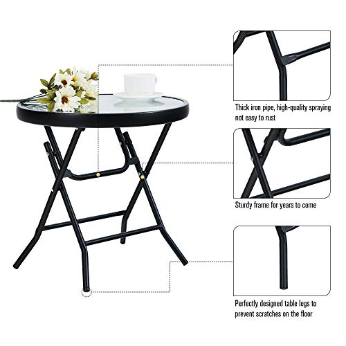 PHI VILLA Ronde klaptafel van glas en metaal, salontafel, kleine balkontafel, weerbestendig, gemakkelijk te reinigen, voor balkon, tuin, terras, woonkamer - Afbeelding 6
