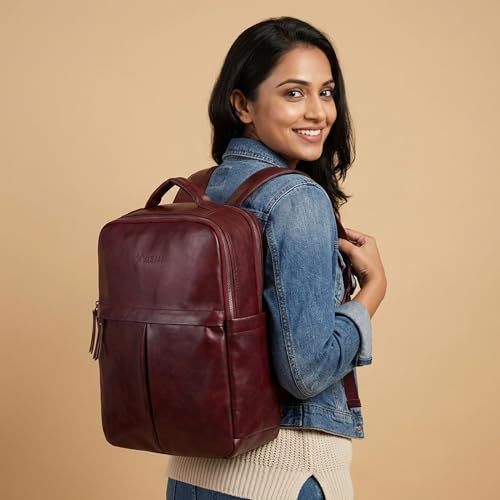 Image of VISMIINTREND Leather Laptop Backpack Bag for Men & Women | Casual, Office, College, Travel, Airport, Weekender Bag | Fits upto 15.6 Inch Laptop, Macbook | Durable | Birthday, Rakhi Gifts