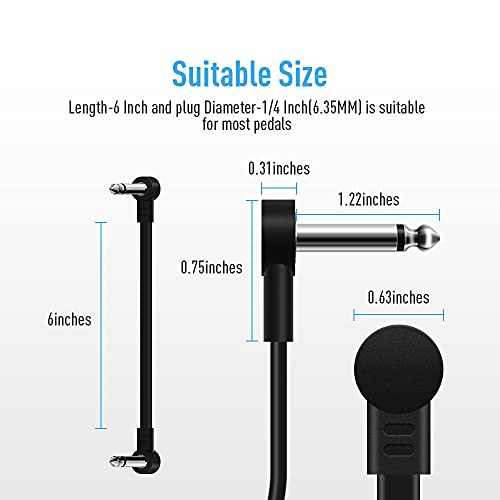 SONICAKE Patchkabel gitaarpedaal 15 cm rechthoek 6,35 mm instrumentkabel geruisloos klinkpatchkabel voor effectpedalen zwart 6 stuks - Image 3