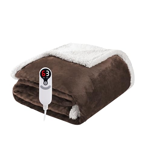 Electric Heated Blanket Throw Size 50x60 Soft Flannel with Overheat Protection 9 Adjustable Heat Settings & 10-Hour Auto-Off Timer Fast Heating for Winter Comfort for Office & Chair Dark Brown