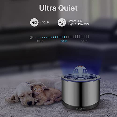 POLAME Cat Water Fountain Stainless Steel, Automatic Water Fountain for Cats Inside, Ultra-Quiet Pet Fountain Dog Water… - Image 4