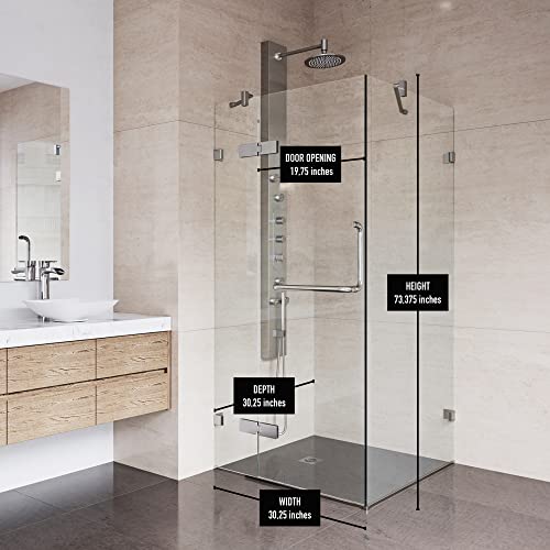 Vigo Vg6011Bncl32 30.25" -30.25" W -73.38" H Frameless Hinged Square Shower Enclosure With Clear 0.38" Tempered Glass And Stainless Steel Hardware In Brushed Nickel Finish With Reversible Handle #TOP4