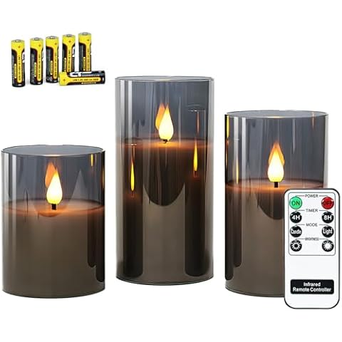 Rhytsing Grey Glass Flameless LED Candle Set Cover