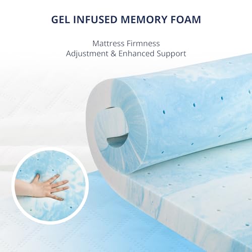 Image of 2 Inch Gel Memory Foam Mattress Topper King Size, Cooling Bed Topper for Pressure Relief with Removable Breathable Soft Cover, CertiPUR-US Certified