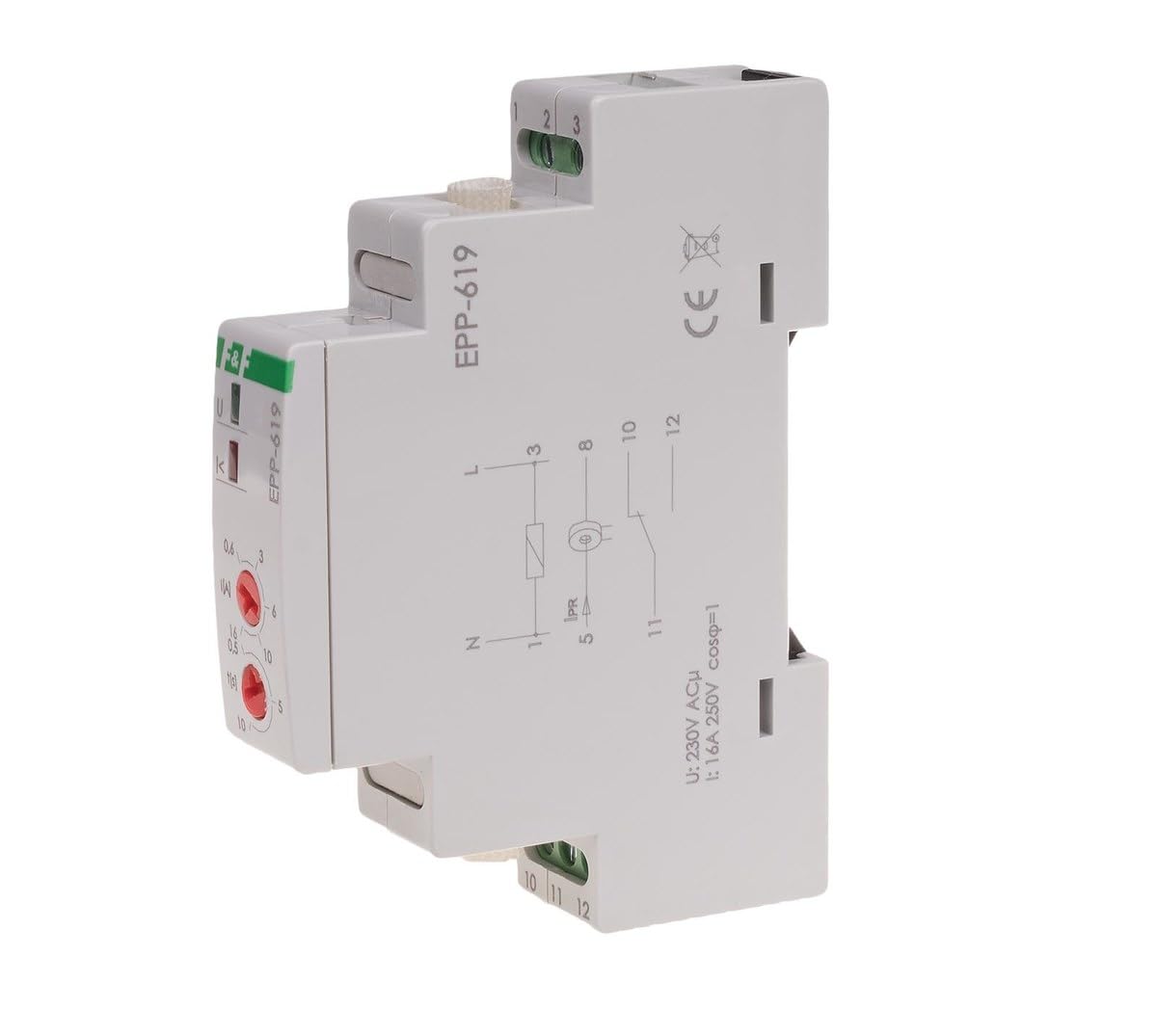 EPP-619 f&f Stromkontrollrelais 1-Phasen 0,6-16A AC 0,5-10sek