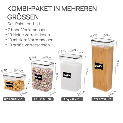 Vtopmart Vorratsdosen mit Deckel Luftdicht, Set mit 32 Vorratsbehälter, BPA-frei, Küchen Aufbewahrungsboxen für Mehl, Zucker, Körner, Mit Schreibstift und Etikett 2
