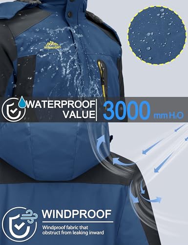 Image of TACVASEN Men's Winter Ski Jacket Waterproof Snow Coats Snowboard Fleece Lining Jacket Warm Parka with Hooded,Standard Length