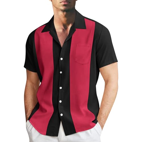 Generisch - Generisch Hemden Kurzarm Herren Herren-Sommermode, lässig, Strand, Meer, klassisches Kurzarmhemd, zweifarbig gestreift, Bowling-Hemd, Knopfverschluss-Hemd, Sommerhemd Herren Hemd Strand (M)