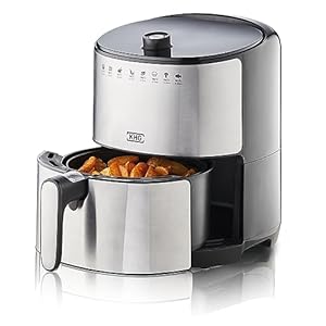 KHG Heißluft-Fritteuse Airfryer HLF-3200 silber 3,2 Liter herausnehmbarer Frittierkorb 1500 Watt Timer LED Anzeige