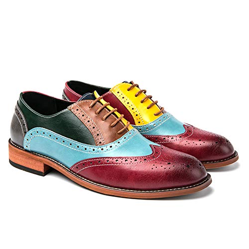 Huitjours Mens Two Tone Colors Oxfords Wing Tips Brogues Perforated Lace Up Dress Shoes #TOP3