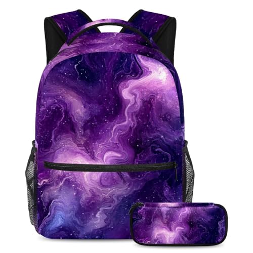 Lot de 2 cartables grande capacité galaxie violette avec trousse pour ados