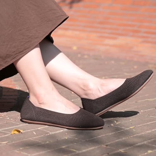 Image of Puxowe Women's Ballet Flats Breathable Knit Slip On Comfortable Round Toe Walking Shoes with Arch Support Insole for Work