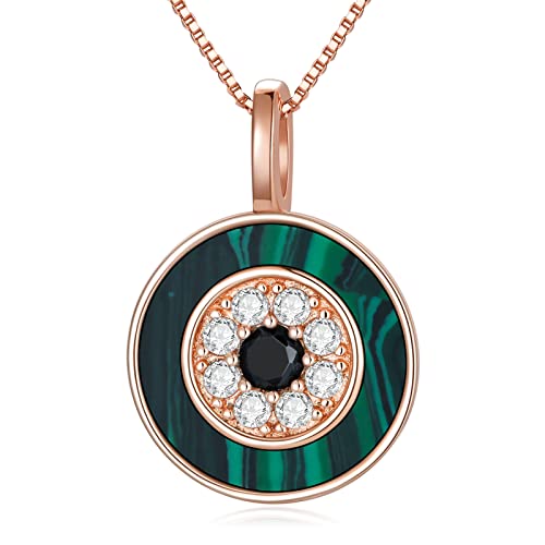 PEIMKO Evil Eye Pendant Necklace for Women 925 Sterling Silver Greek Protection Jewelry Amulet Gift Lucky Necklace for Mom（Malachite）