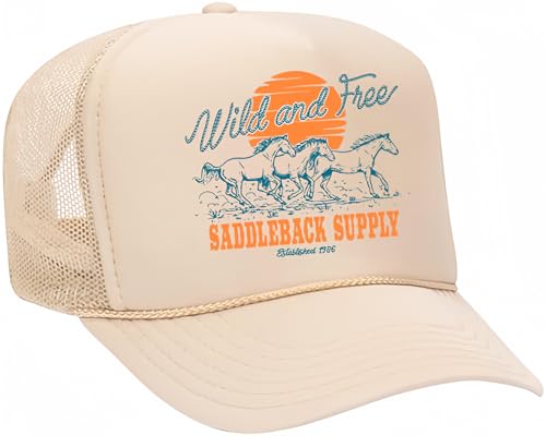 Saddleback Supply Foam Snapback Trucker Hat Wild and Free Logo-Tan/c