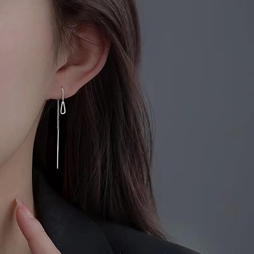 Puzhiman 925 Sterling Silver Threader Earrings Women Teen Girls Dangle Earrings Minimalist Letter T Water Drop Tassel Chain Pull Through Earrings 2.95Inch-2.75Inch #TOP5