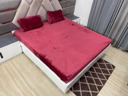 Image of Sands Flannel 300 TC Luxurious Bedsheets for Winter, King Size Fitted Warm Double Bedsheet, 72 x 78 x 10 inches, with 2 Pillow Covers (Maroon)