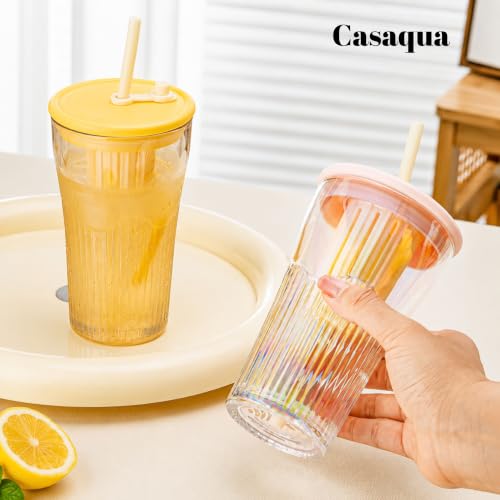 Image of Iridescent Glass Tumbler with Handle Lid and Straw - 470ML, Set of 1, Travel Coffee Sipper Mug Leakproof for Juice Cocktail Iced Tea Smoothie Hot Cold Drink Cup (Receiving Random Color)