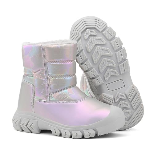 Celanisai Botas de invierno para niños, niñas, botas de nieve, forro cálido, botas de nieve para niños, botas de goma forradas, impermeables, cálidas y cálidas de piel sintética, forradas de invierno
