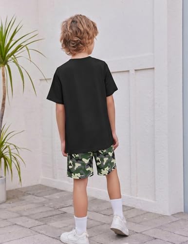 Image of Arshiner Boy's Textured Button Up Shirt and Shorts Set 2 Piece Summer Beach Outfit for 5~12 Years Kids