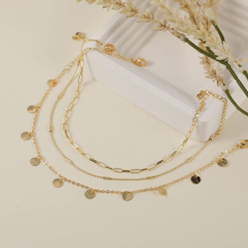 Pancert Gold Layered Paperclip Bar Round Sheet Anklets 18K Gold Plated Dainty Gold Anklet For Women Teen Girls Cute Tiny Paperclip Bar Ankle Bracelets Minimalist Summer Beach Foot Chain Jewelry Gifts #TOP6