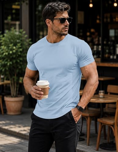 Image of JMIERR Mens Short Sleeve T Shirt Summer Muscle Slim Fitted Crewneck Longline Tees Shirts for Gym Workout