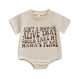 Eadrioss Infant Baby Boy Girl Summer Clothes Oversized Mamas Romper Sweatshirt T- shirt Bodysuit Onesie Newborn Summer Outfit Top (Beige, 0-6 Months)