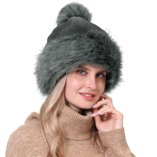 LA CARRIE Women's Faux Fur Hat Russian Cossack Pompom Cap for Winter Ski Snow2