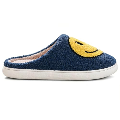 Image of Women's Men's Preppy Happy Face Slippers Comfy Warm Plush Slip-On House Slipper for Winter Indoor Soft Cushion Non-slip Fluffy Slides Slippers