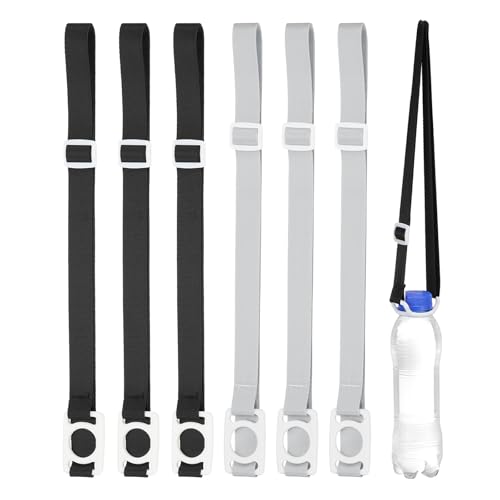 PATIKIL 2.5CM Water Bottle Lanyard, 6 Pcs Adjustable Holder Shoulder Strap with White Buckle Carrier Clip for Hiking Walking Outdoor (Grey, Black)