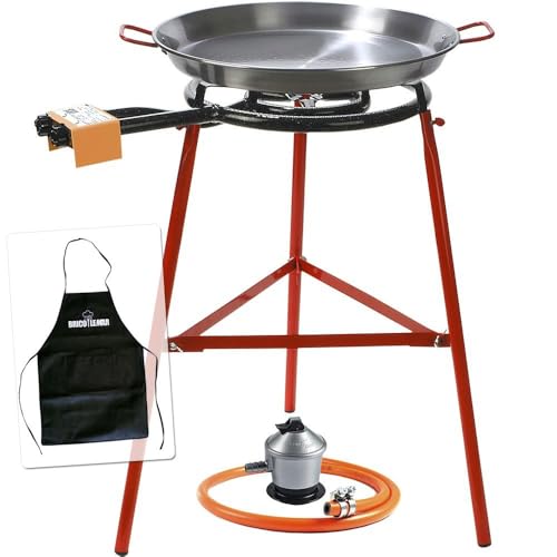 Kit paellero 40cm Garcima + paellera 42cm + soporte reforzado + paravientos Kabra (Delantal Gratis)