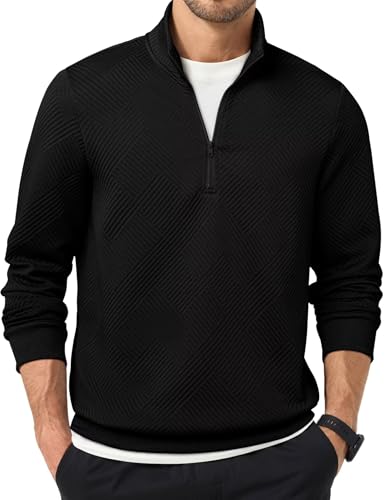 Men's Quarter Zip Sweatshirts Soild Casual Geometric Texture Long Sleeve Knit Mock Neck Sweaters Pullover