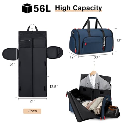 Rolling Garment Bags for Travel with Wheels, Carry On Garment Duffel Bag with Detachable Trolley System, Convertible Suit Travel Bag with Shoe Compartment for Men Women3