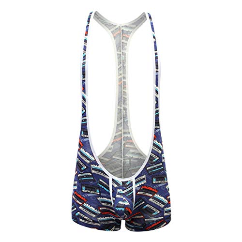 GODIWAN Men's Jockstrap Leotard Underwear Jumpsuits Wrestling Singlet Bodysuit Suspenders Briefs Swimwear Blue