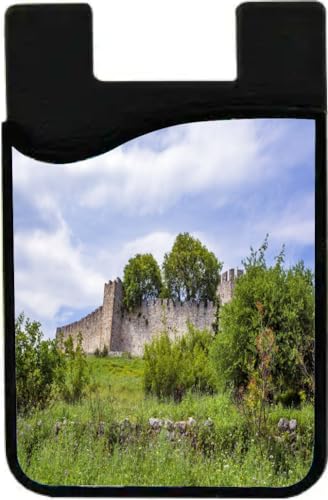 Island Gifting Neoprene Stick-on ID Card Holder for iPhone/Galaxy/Google Android Cases Featuring Image of Castle of Platamonas in Macedonia