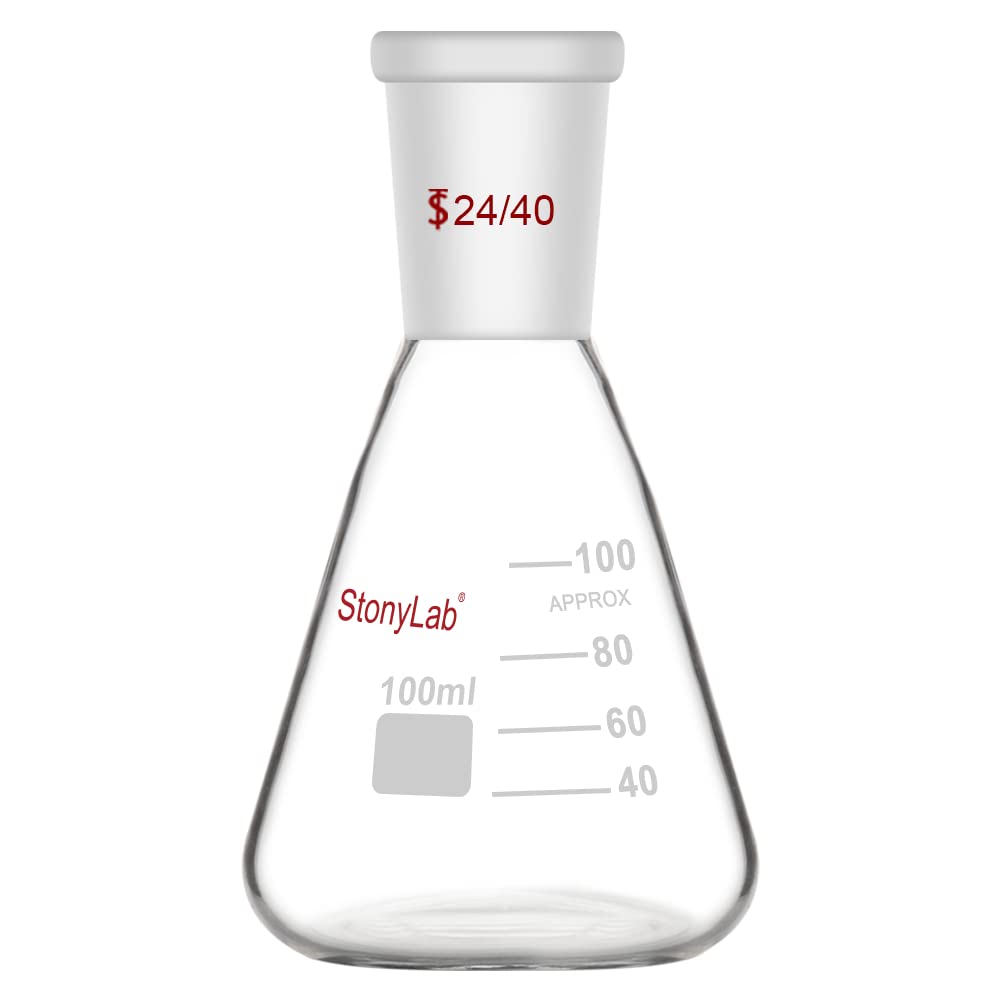 stonylabErlenmeyer Glass Bottle, Erlenmeyer Flask in Thick Wall Borosilicate Glass with Standard Outer Seal 24/40-100ml