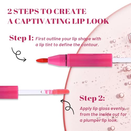 Image of evpct Bright Red Matte Liquid Lipstick Marker Pen Lip Liner Set with Lip Oil, Shine Finish, 2 in 1 Lipgloss Lipstick Long Lasting Waterproof for Women, Lips Color Stain 24hr Original Smudge Proof