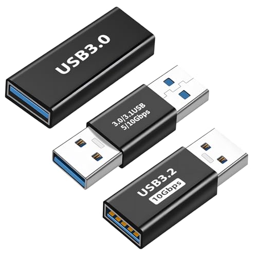 NUDVMUCH Lot de 3 adaptateurs USB 3.0 (Femelle-Femelle, mâle-mâle et mâle-Femelle), convertisseur Haute Vitesse, pour clés USB, câbles et Ordinateurs Portables - Noir