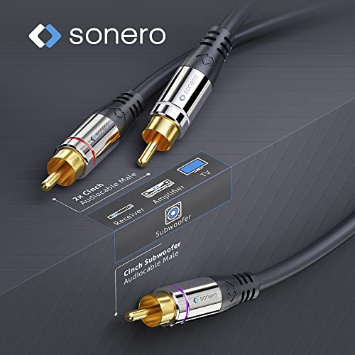 Sonero Premium 10.0 m RCA Cable, 1x RCA to 2x RCA Audio Y Cable, Subwoofer, HiFi System, Amplifier, Black - Image 3