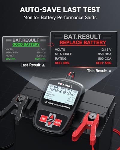 FOXWELL Battery Analyzer BT100 Pro 12V 100-1100 CCA Battery Load Tester Detect regular flooded, AGM Flat Plate, AGM Spiral and GEL Batteries Health Directly