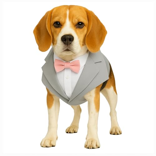 Image of Buraq Premium Dog Wedding Suit, Elegant Tuxedo with Bow Tie & Bandana, Comfortable, Washable Outfit for Dogs (M - Grey)