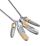 Rockyu Brand Men's Necklace, Silver, Stainless Steel, Feather Pendant, Various Ways to Wear, Stylish, Indian Crafts, Sweater, Men's Necklace, Party, Christmas, Fashion Accessory