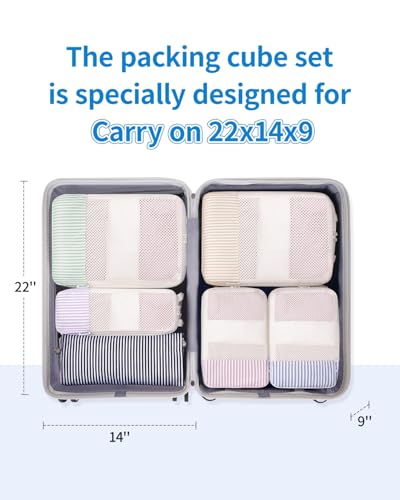Narwey 6 Set Striped Compression Packing Cubes for Travel Kids Women, Durable Packing Organizers Bag for Carry on Luggage Suitcase Duffle Bags Backpack (Stripe Combined)2