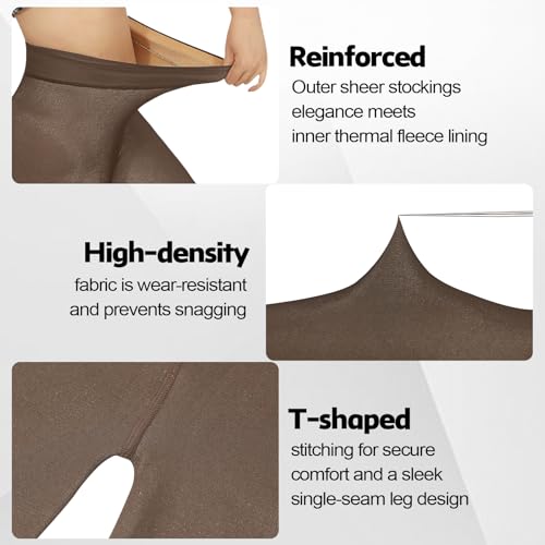 Image of X-CHENG 2 Pairs Fleece Lined Tights Thermal for Women-High Waisted Opaque Black Leggings Thick Warm Winter Tights