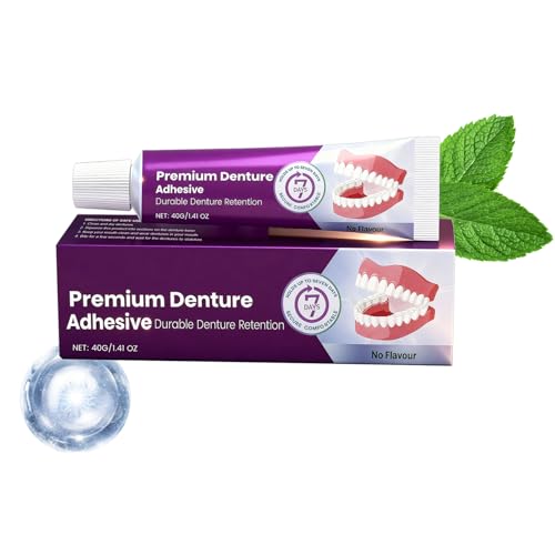 Adhesivo para dentaduras de máxima adhesión | 40 g reparador sellador, crema adhesiva segura para dentaduras postizas – para portadores totales parciales uso diario hombre mujer