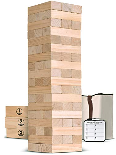 GoSports Giant Wooden Toppling Tower (Stacks to 5+ feet) | Includes Bonus Rules