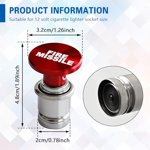 Image of Fire Missiles Button Car Cigarette Lighter Plug, Car Cigarette Lighter Replacement, Aluminum Alloy Push Button Lighter Plug, Standard 12V Fast Heating Power Socket for Auto